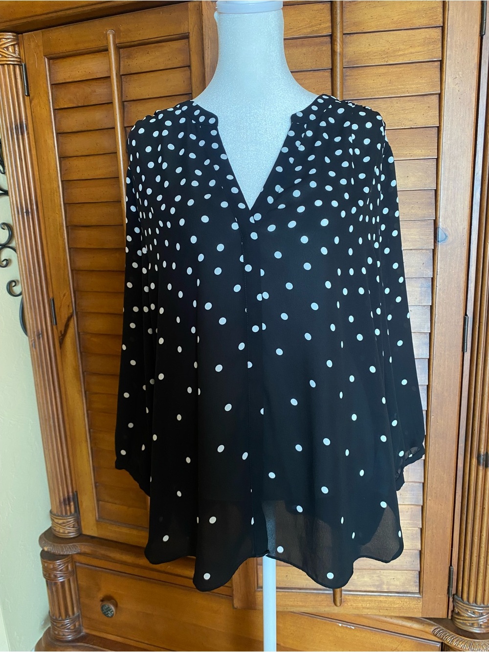 NYDJ Black Polka Dot V-Neck Blouse